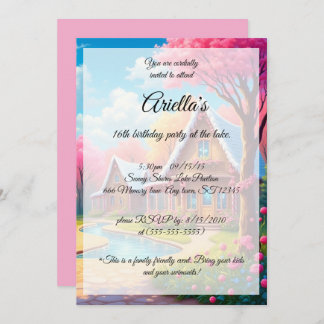 Candy Coloured Lake House Sweet 16 Birthday Invitation