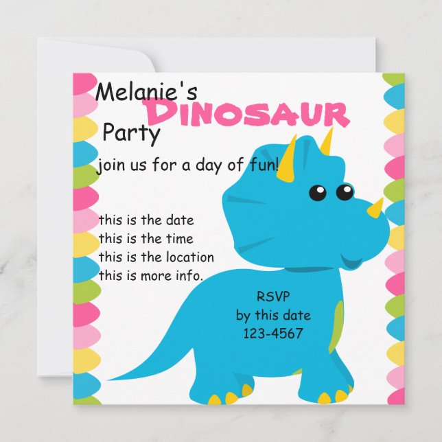 Candy Colours Dino Invitation (Front)