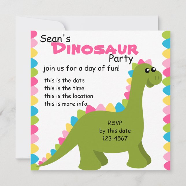 Candy Colours Dino Invitation (Front)