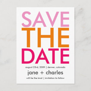 Candy Colours Pink & Orange Save the Date Announcement Postcard