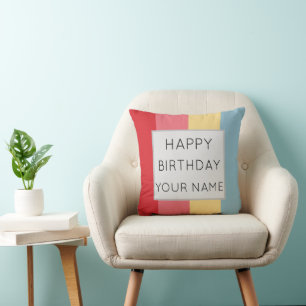 Candy Colours Striped Happy Birthday Cushion