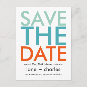 Candy Colours Turquoise & Orange Save the Date Announcement Postcard