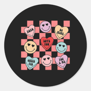 Candy Conversation Hearts Retro Groovy Valentines  Classic Round Sticker