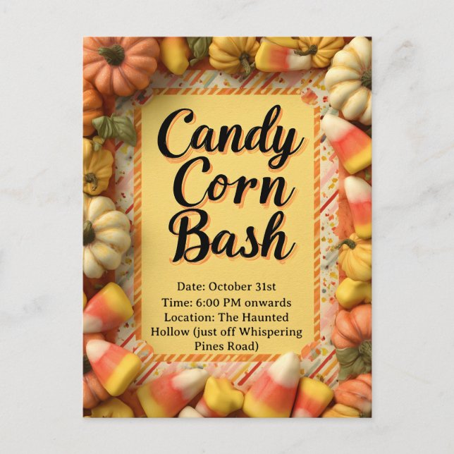 Candy Corn Bash Halloween Party  Invitation Postcard (Front)