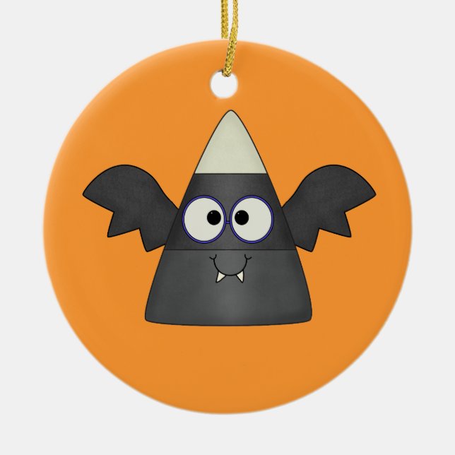 Candy Corn Bat Ceramic Tree Decoration (Front)