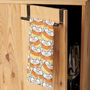 Candy Corn Cat Pattern Tea Towel