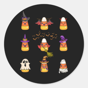 Candy Corn Characters Evil Witch Mummy Ghost Hallo Classic Round Sticker