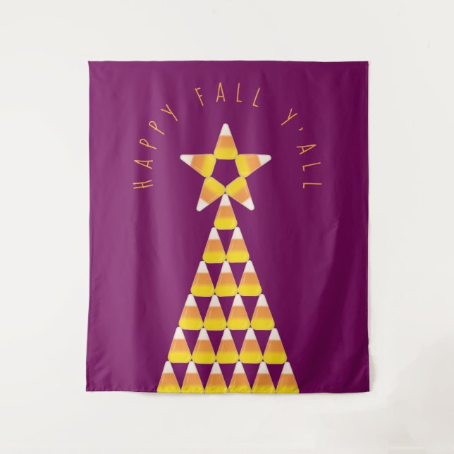 Candy Corn Christmas Tree Fall Pillar Candle Tapestry (Front)