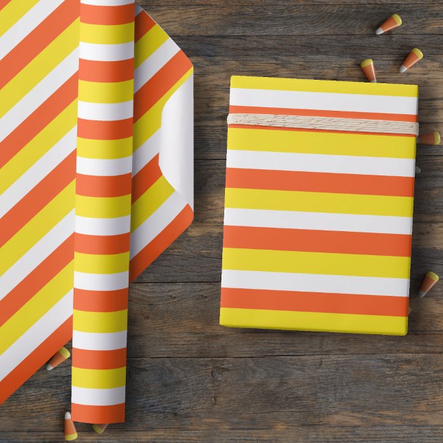 Candy Corn Colours Striped Halloween Wrapping Pape Wrapping Paper (Creator Uploaded)