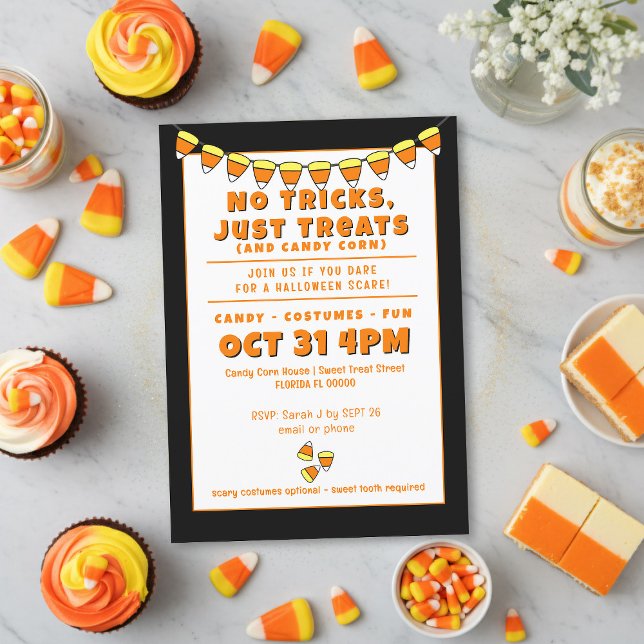 Candy Corn Costume Party Halloween Invitation (No tricks just all the treats at your candy corn costume party. Add your details and eat them all)
