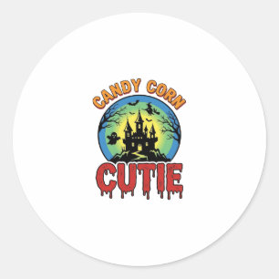 Candy Corn Cutie Vintage Halloween Castle Design_1 Classic Round Sticker