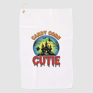 Candy Corn Cutie Vintage Halloween Castle Design_1 Golf Towel