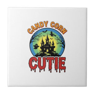 Candy Corn Cutie Vintage Halloween Castle Design_1 Tile