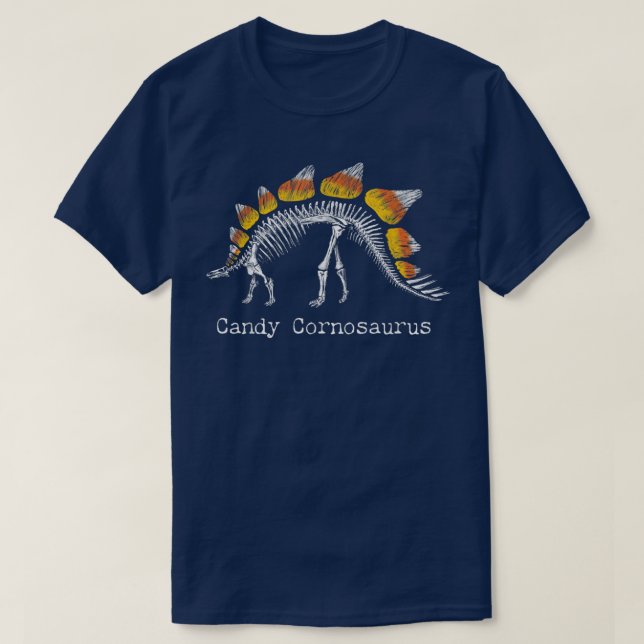Candy Corn Dinosaur Halloween Skeleton Cornosaurus T-Shirt (Design Front)