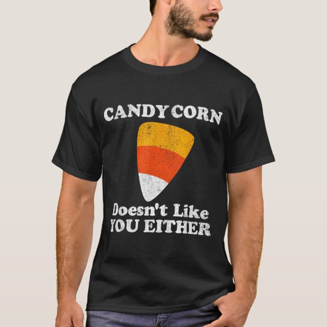 Candy Corn Doesnt Like Either Funny Halloween T-Shirt (Front)