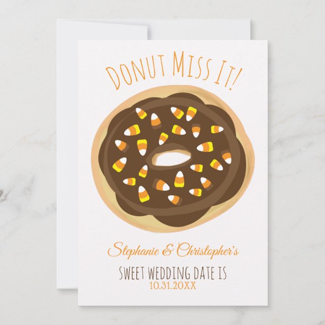 Candy Corn Doughnut Halloween Wedding Save The Date (Front)