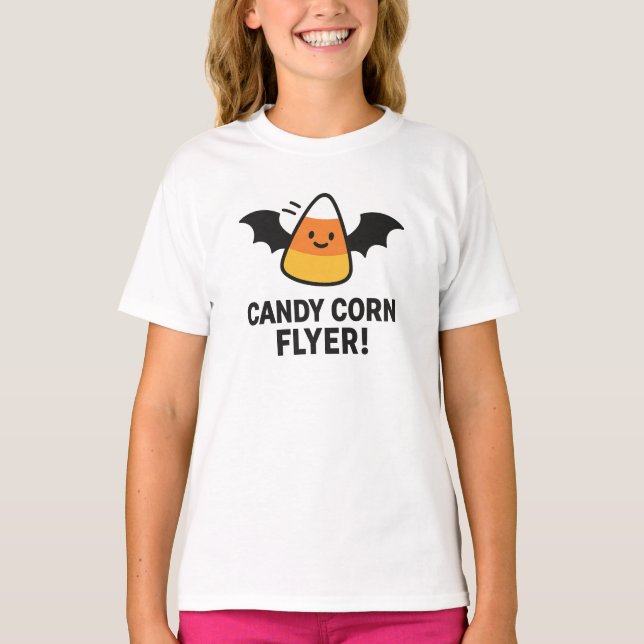 Candy Corn Flyer Cute Halloween Bat Design T-Shirt (Front)