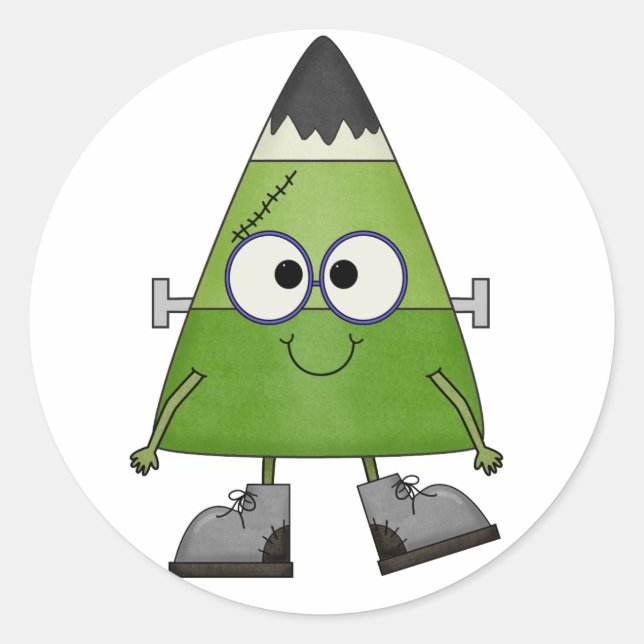 Candy Corn Frankenstein Halloween Classic Round Sticker (Front)