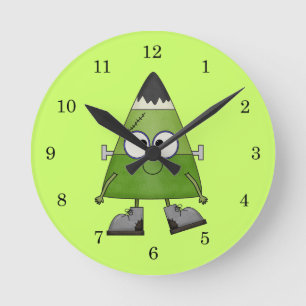 Candy Corn Frankenstein Halloween Round Clock