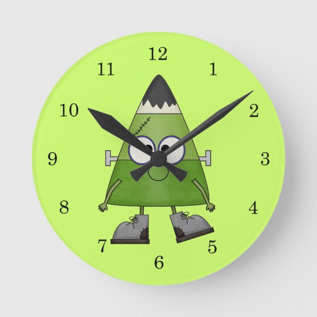 Candy Corn Frankenstein Halloween Round Clock (Front)