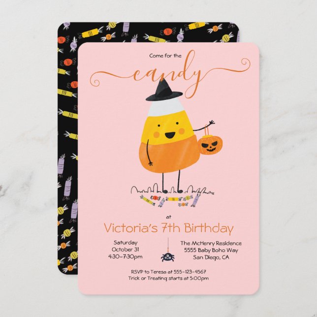 Candy Corn Halloween Birthday Party Trick or treat Invitation (Front/Back)