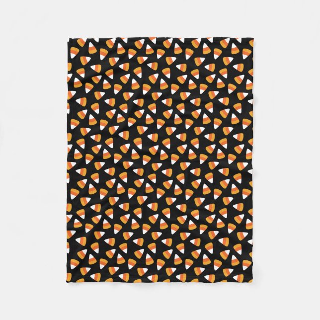 Candy Corn Halloween Black and Orange Fleece Blanket (Front)