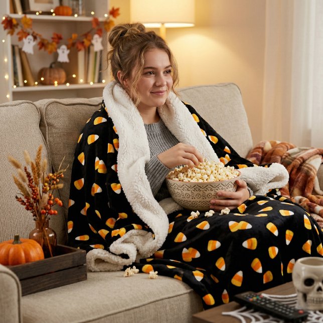 Candy Corn Halloween Decor Sherpa Blanket (Creator Uploaded)