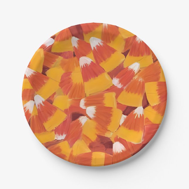 Candy Corn Halloween Party Paper Plate (Front)