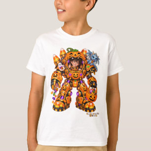 Candy Corn Halloween Robot Mech Suit Boy Pumpkin T-Shirt