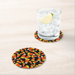 Candy Corn Halloween Round Paper Coaster