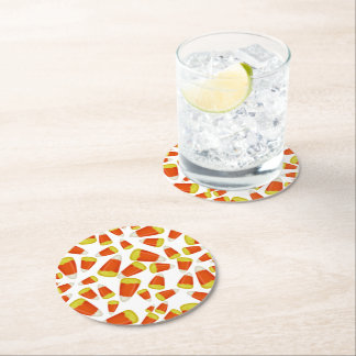 Candy Corn Halloween Round Paper Coaster