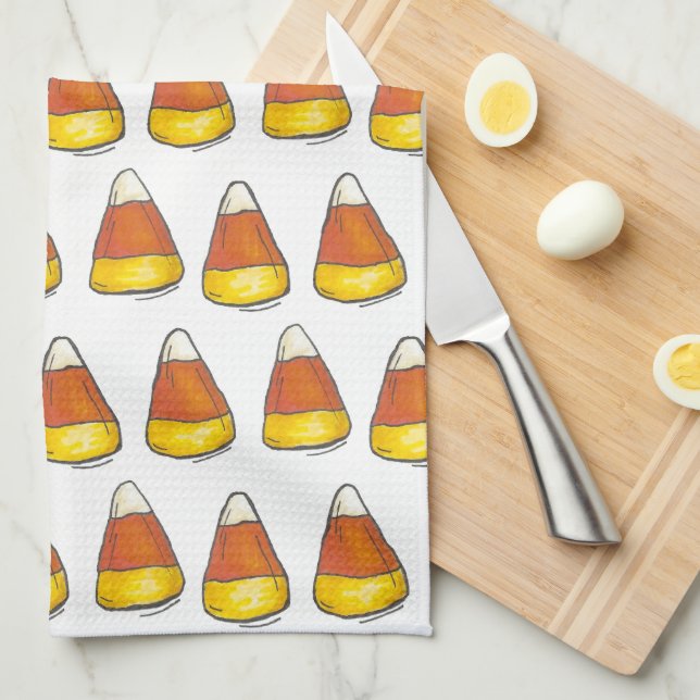 Candy Corn Halloween Thanksgiving Trick or Treat Tea Towel (Quarter Fold)