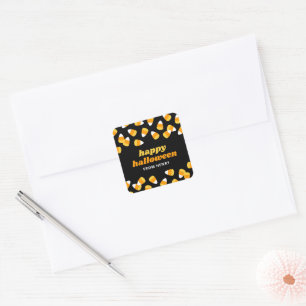 Candy Corn Happy Halloween Party Favour Square Sticker
