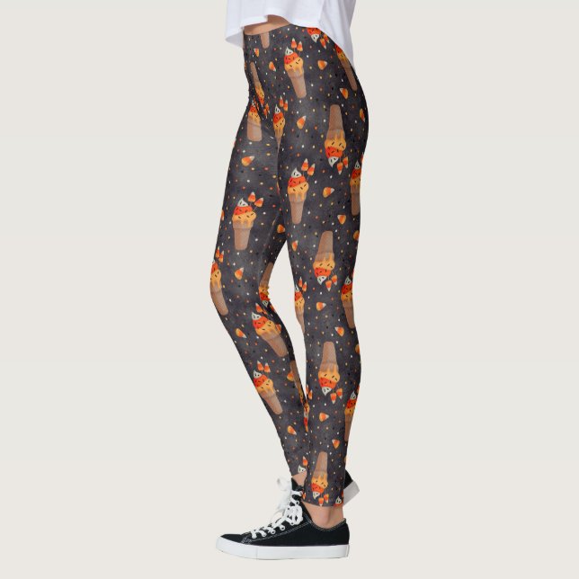 Candy corn ice cream cones- sweet treat  leggings (Left)