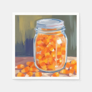 Candy Corn Jar Happy Halloween Napkin