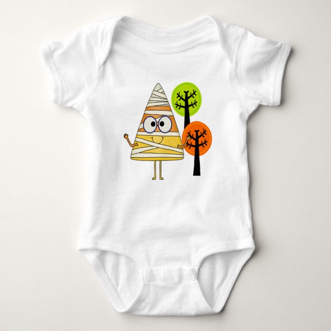Candy Corn Mummy Halloween Baby Bodysuit (Front)