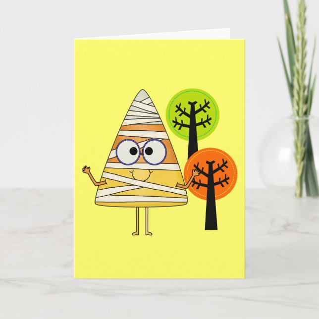 Candy Corn Mummy Halloween Card (Front)