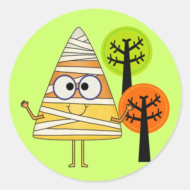 Candy Corn Mummy Halloween Classic Round Sticker (Front)