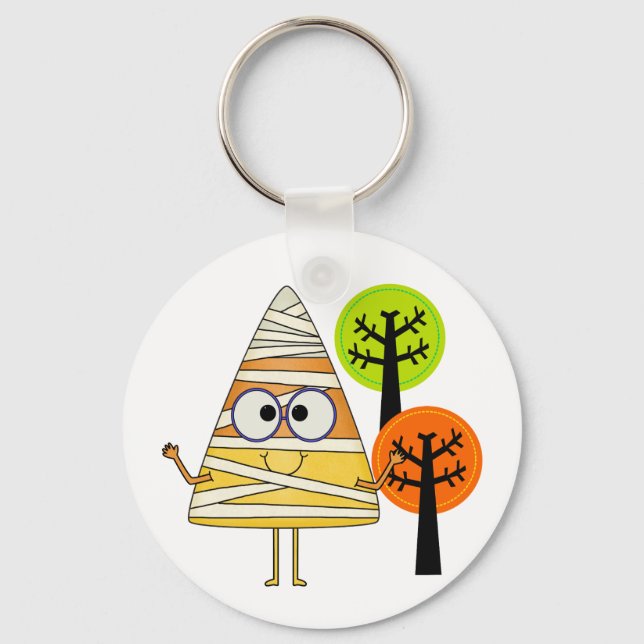 Candy Corn Mummy Halloween Key Ring (Front)