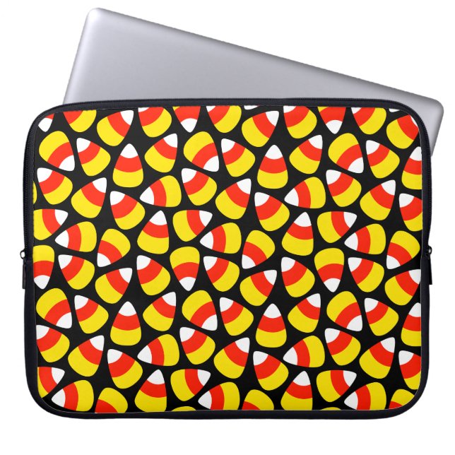 Candy Corn Pattern Black Halloween Laptop Sleeve (Front)