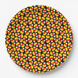 Candy Corn Pattern Black Halloween Paper Plate