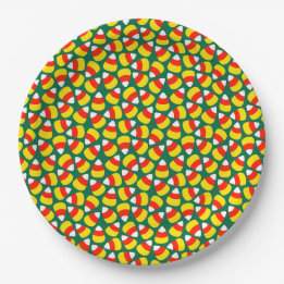 Candy Corn Pattern Green Halloween Paper Plate