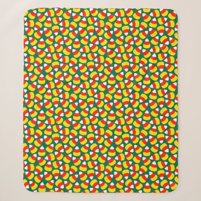 Candy Corn Pattern Green Halloween Sherpa Blanket (Front)