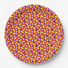 Candy Corn Pattern Purple Halloween Paper Plate