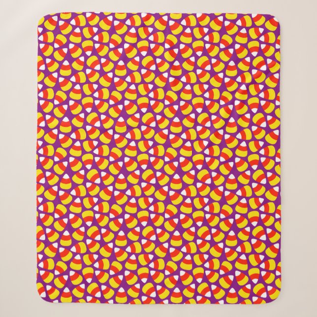 Candy Corn Pattern Purple Halloween Sherpa Blanket (Front)