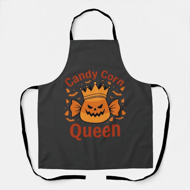 Candy Corn Queen Halloween Crown Bats_1 Apron (Front)