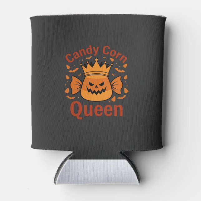 Candy Corn Queen Halloween Crown Bats_1 Can Cooler (Front)