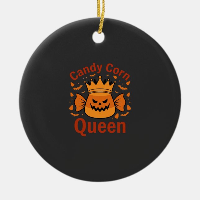 Candy Corn Queen Halloween Crown Bats_1 Ceramic Tree Decoration (Front)