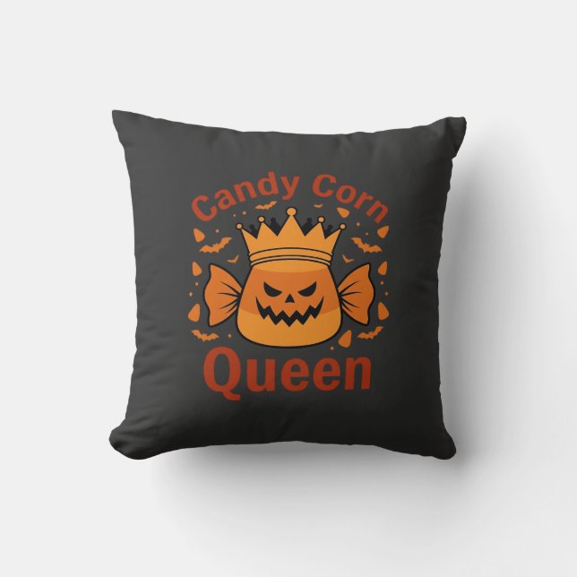 Candy Corn Queen Halloween Crown Bats_1 Cushion (Front)