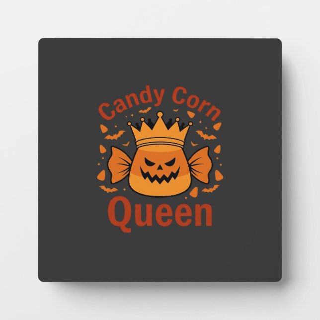 Candy Corn Queen Halloween Crown Bats_1 Plaque (Front)